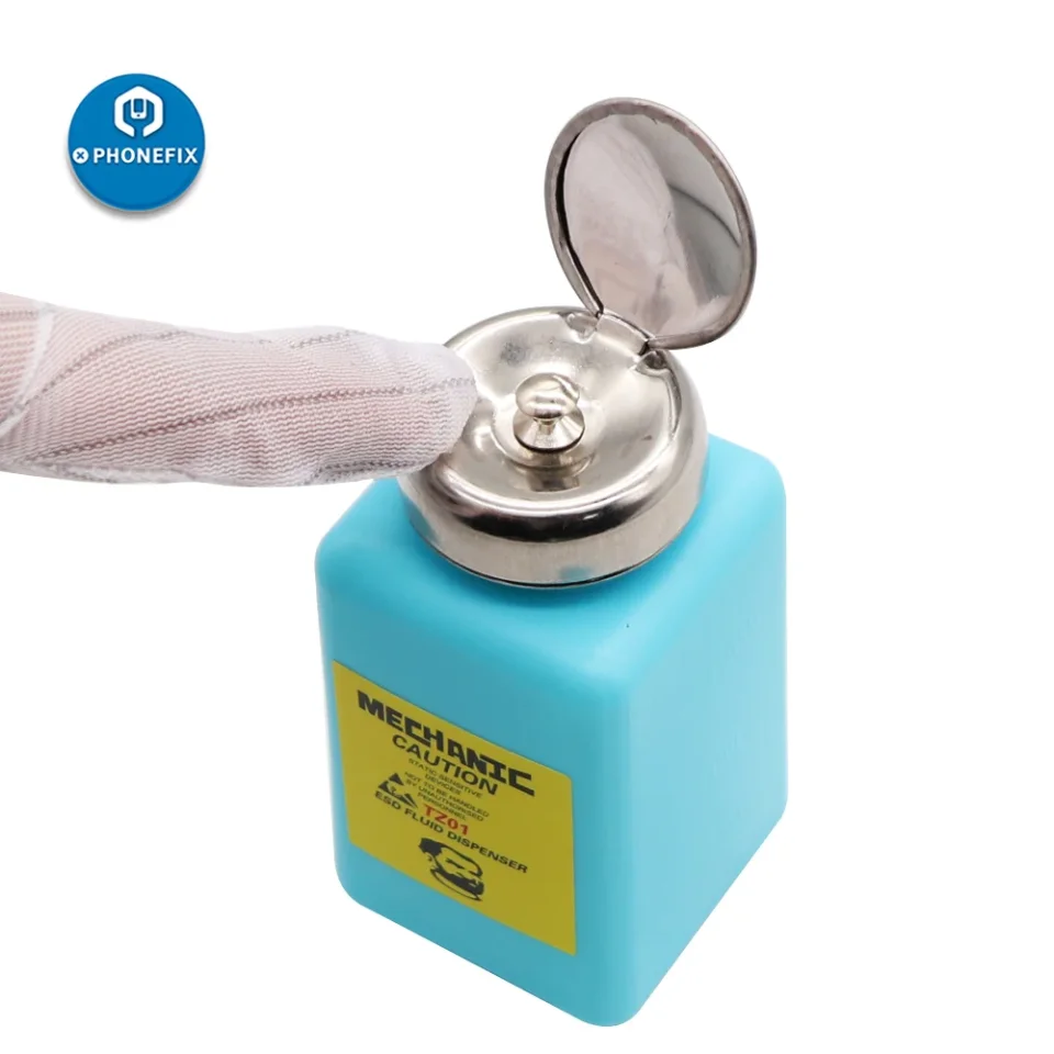 Botella de Alcohol mecánica, contenedor de líquidos de plástico de 180ML para reparación de iPhone, limpieza de placa base, dispensador de líquido ESD, herramientas mecánicas