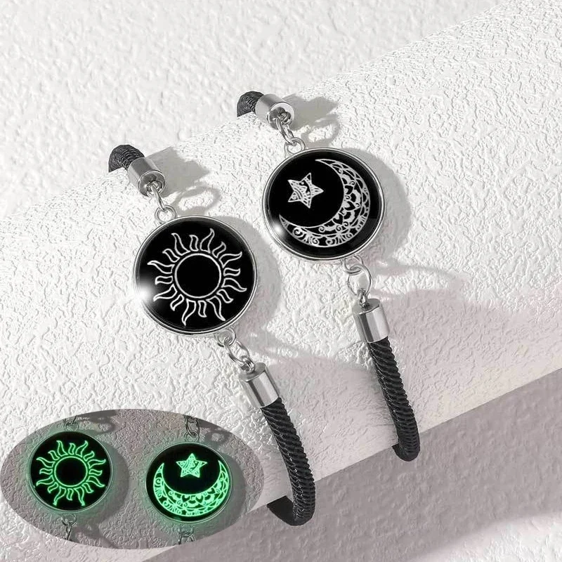 Pulseras Románticas Luminosas de Sol y Luna para Parejas, Hechas a Mano con Cuerda Trenzada, Pulseras a Juego con Dijes para Amantes, Regalos de Joyería
