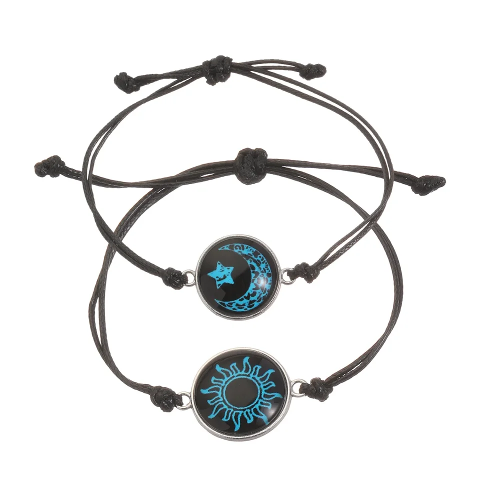 Pulseras Románticas Luminosas de Sol y Luna para Parejas, Hechas a Mano con Cuerda Trenzada, Pulseras a Juego con Dijes para Amantes, Regalos de Joyería