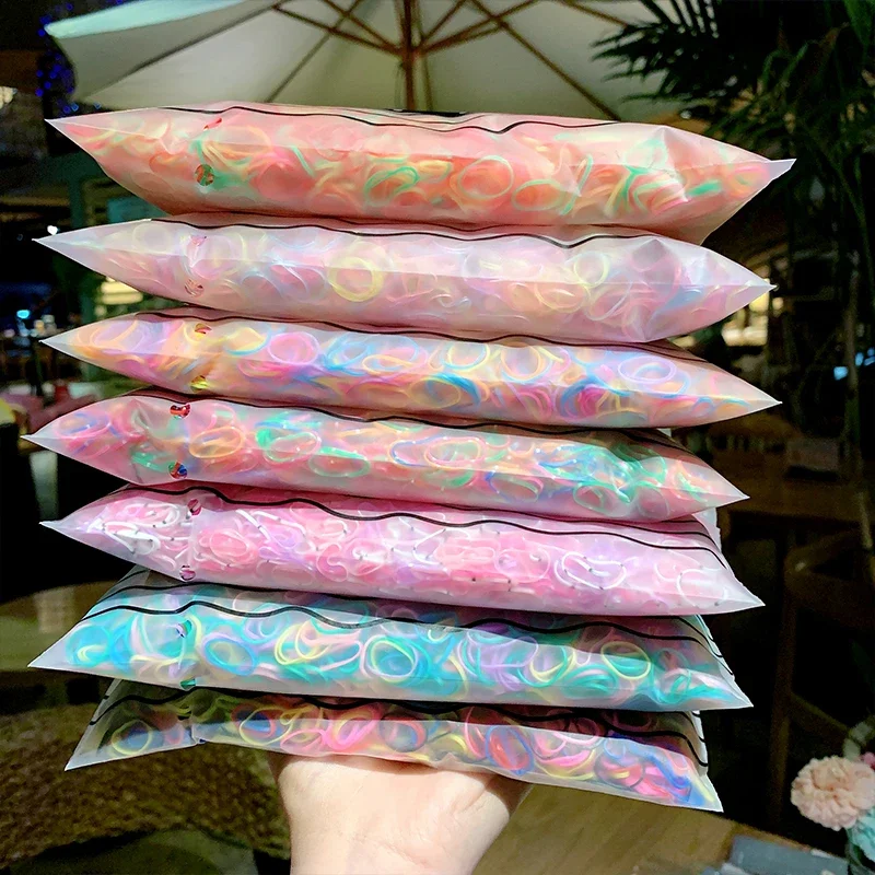 Paquete de 1000 unidades de gomas elásticas pequeñas y coloridas para niñas, para sujetar el cabello en coletas, accesorios de moda para el cabello.