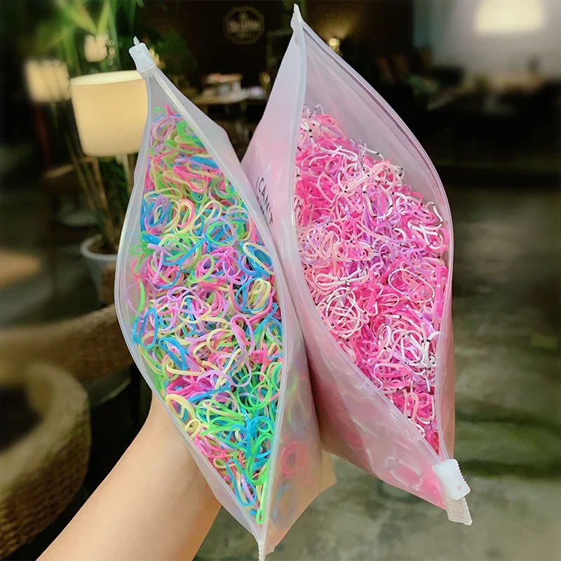 Paquete de 1000 unidades de gomas elásticas pequeñas y coloridas para niñas, para sujetar el cabello en coletas, accesorios de moda para el cabello.