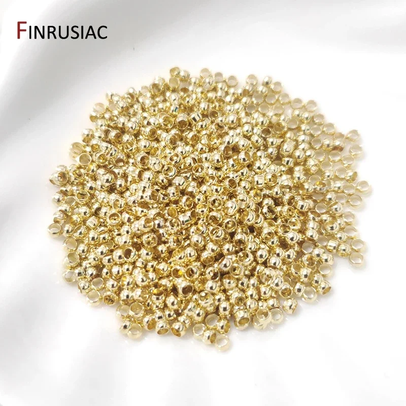 200 unidades/lote de cuentas de crimpado esféricas chapadas en oro de 18K de 2/2.5mm, terminales para joyería, cuentas espaciadoras de tope para la fabricación de joyas DIY