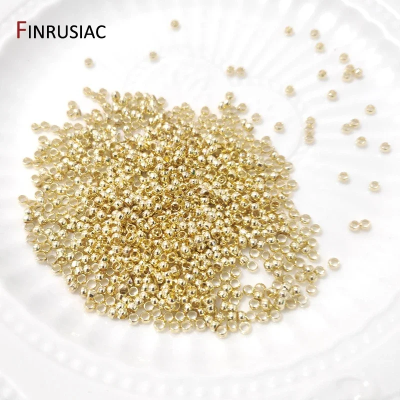 200 unidades/lote de cuentas de crimpado esféricas chapadas en oro de 18K de 2/2.5mm, terminales para joyería, cuentas espaciadoras de tope para la fabricación de joyas DIY