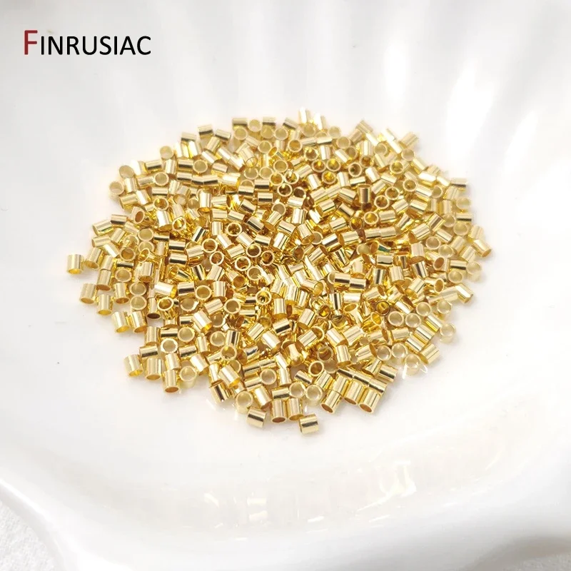 200 unidades/lote de cuentas de crimpado esféricas chapadas en oro de 18K de 2/2.5mm, terminales para joyería, cuentas espaciadoras de tope para la fabricación de joyas DIY
