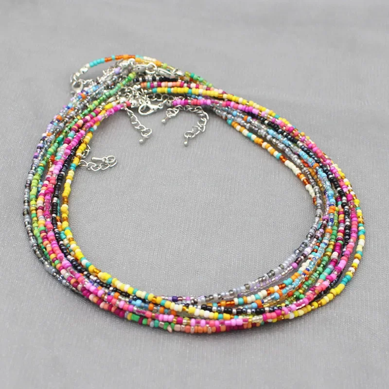 Collar de cadena de cuentas de semillas simples para mujer, Collar de cadena, colgante colorido hecho a mano, joyería Bohemia, regalo