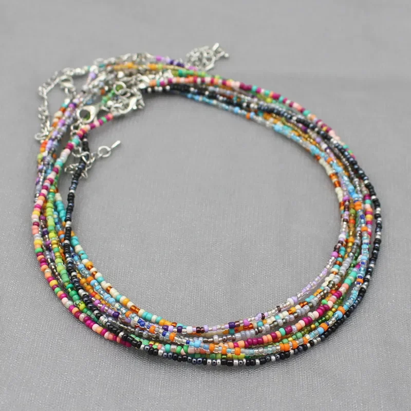 Collar de cadena de cuentas de semillas simples para mujer, Collar de cadena, colgante colorido hecho a mano, joyería Bohemia, regalo