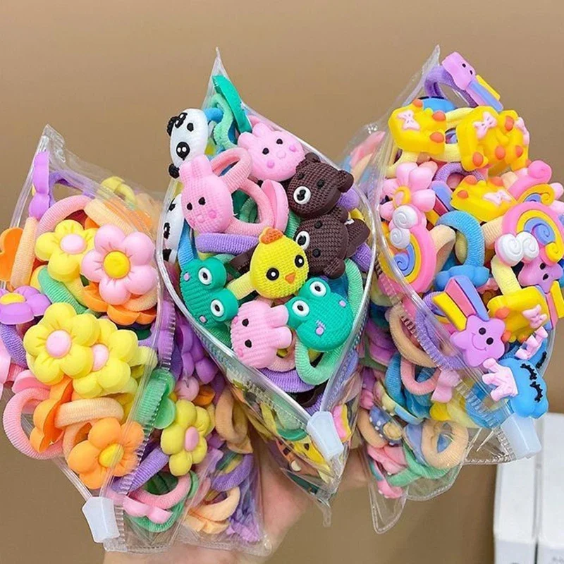 10/20 unids/set de bandas elásticas de goma para el cabello con dibujos animados para niñas, no daña el cabello, Scrunchie pequeño, lazos para el cabello dulces para niños, accesorios para el cabello