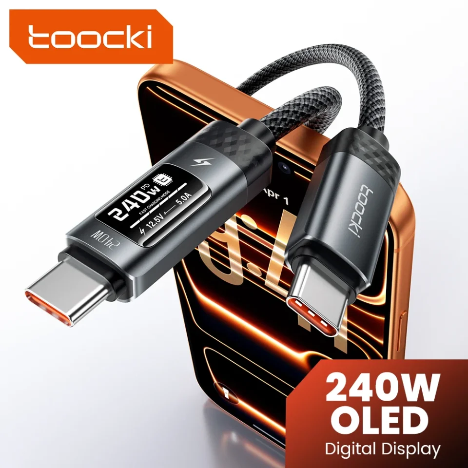 Toocki X111 Cable USB C de 240W carga rápida PD3.1 pantalla Digital OLED Cable tipo C a tipo C para Macbook iPhone 17 Samsung S25