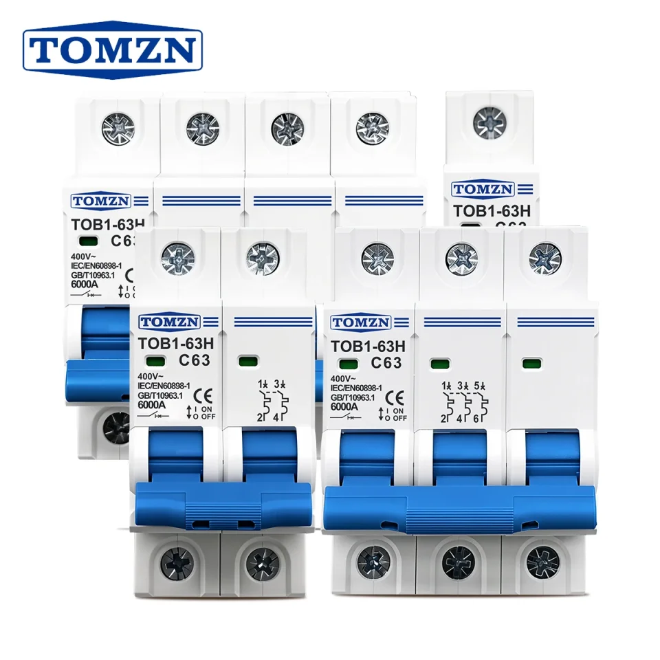 Interruptor Automático Miniatura TOMZN AC MCB TOB1-63H Curva C 230/400V~ 50Hz/60Hz 1P 2P 3P 4P 3A 6A 10A 16A 20A 25A 32A 40A 50A 63A