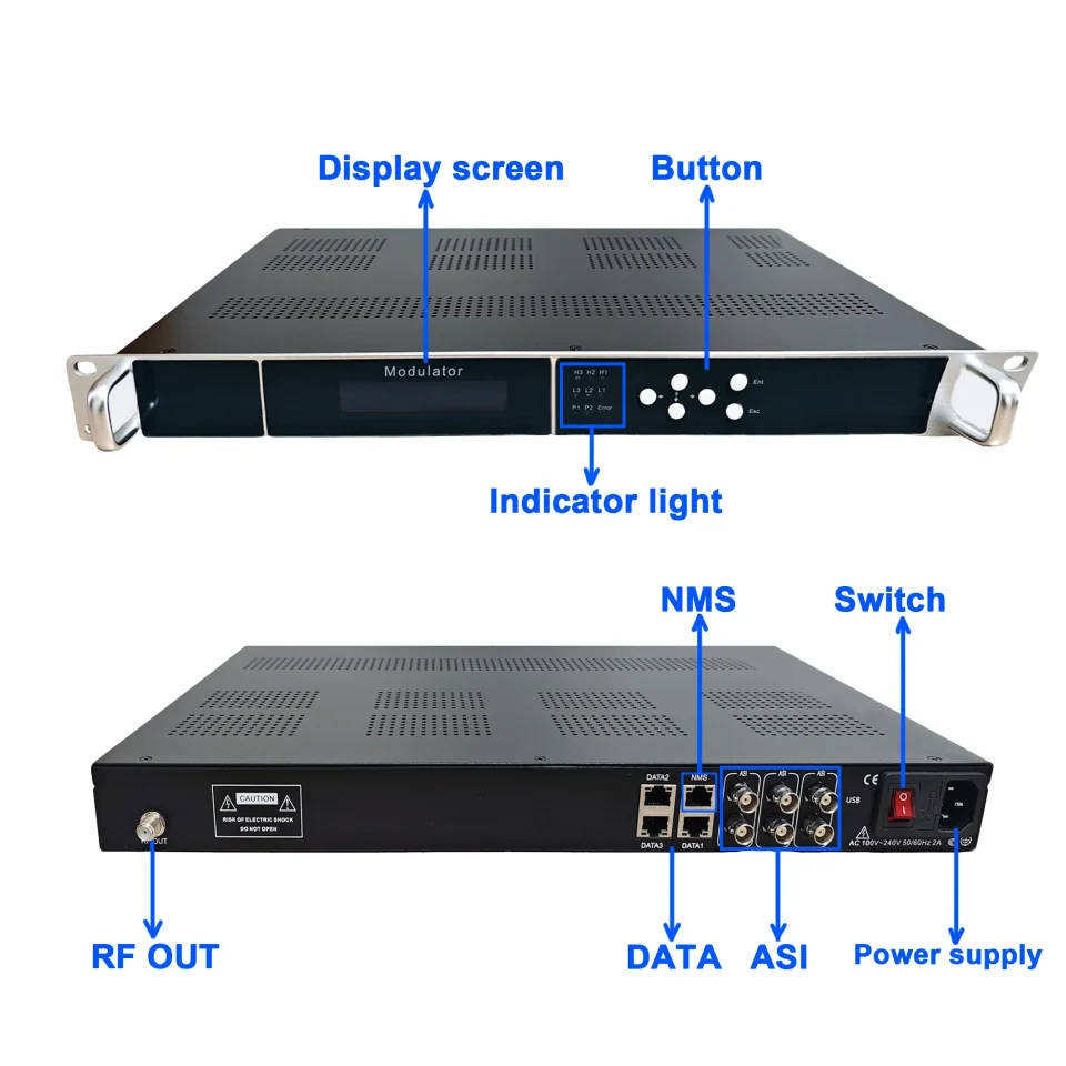 Modulador de TV por Cable de 8, 16, 24, 32 Canales IP a RF, ASI a RF, Equipo Front-End para DVB-T, ISDB-T, DVB-C, ATSC