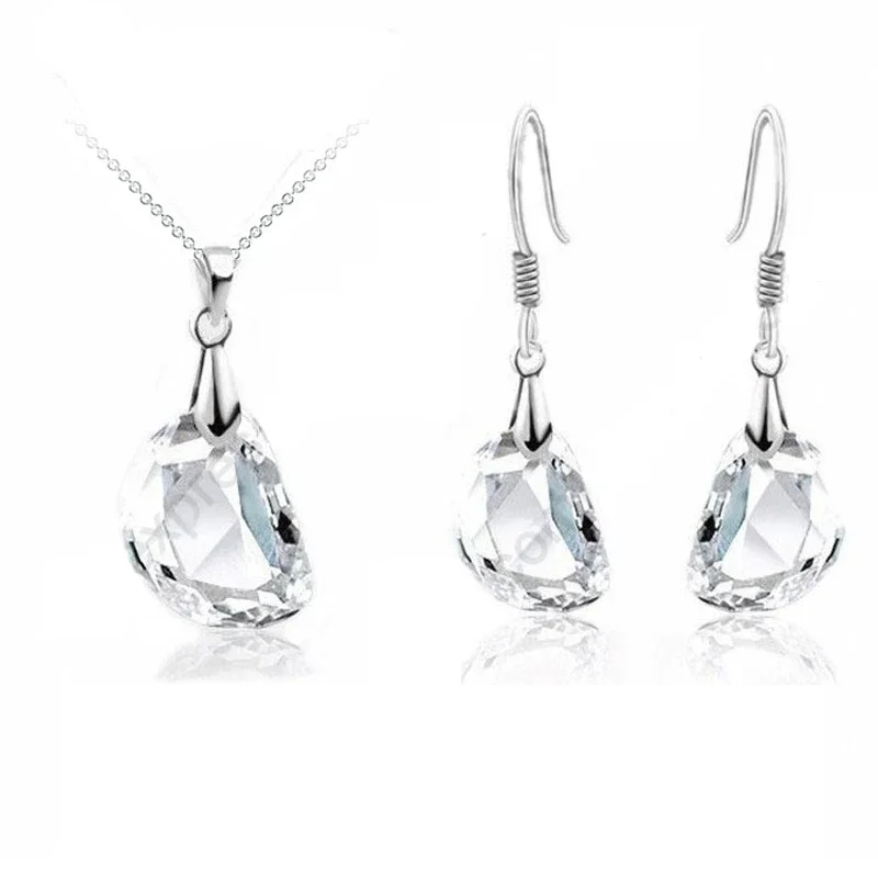 Juego de Joyería de Plata de Ley 925 con Cristales Blancos para Boda, Compromiso, Pendientes, Collar y Colgante para Mujer, Regalo para Fiesta