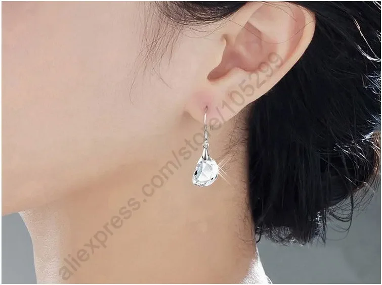 Juego de Joyería de Plata de Ley 925 con Cristales Blancos para Boda, Compromiso, Pendientes, Collar y Colgante para Mujer, Regalo para Fiesta