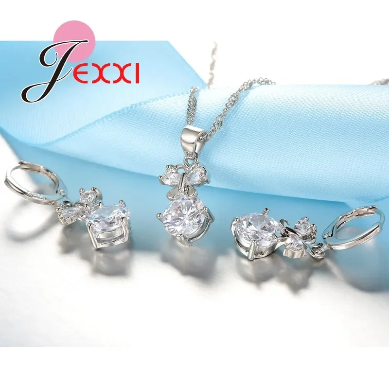 Conjunto de joyería elegante para mujer, accesorio de boda, colgante, collares, pendientes, conjuntos de joyería de plata de ley 925 para mujer