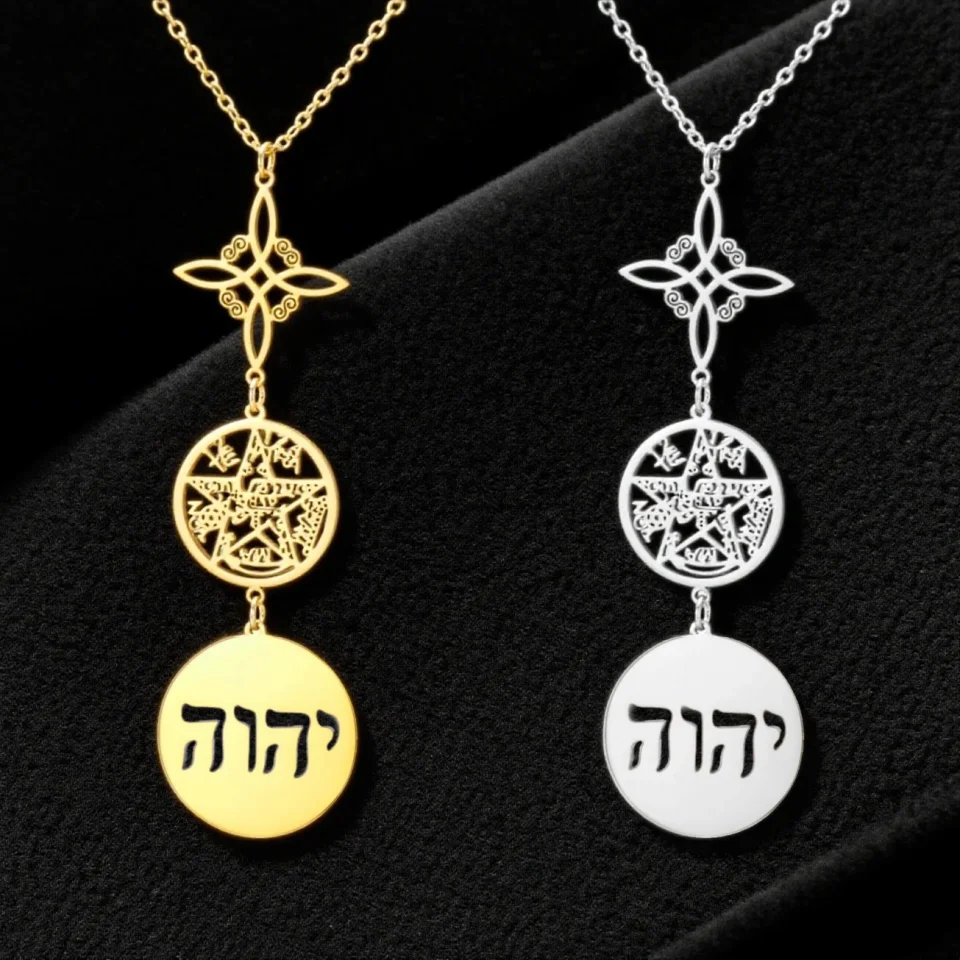 Jeshayuan Tetragrammaton hebreo judío הה Collar con colgante de cubo de Metatrón Collar de pentagrama de brujería para mujer