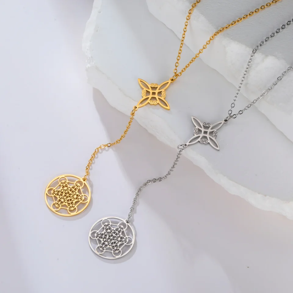 Jeshayuan Tetragrammaton hebreo judío הה Collar con colgante de cubo de Metatrón Collar de pentagrama de brujería para mujer