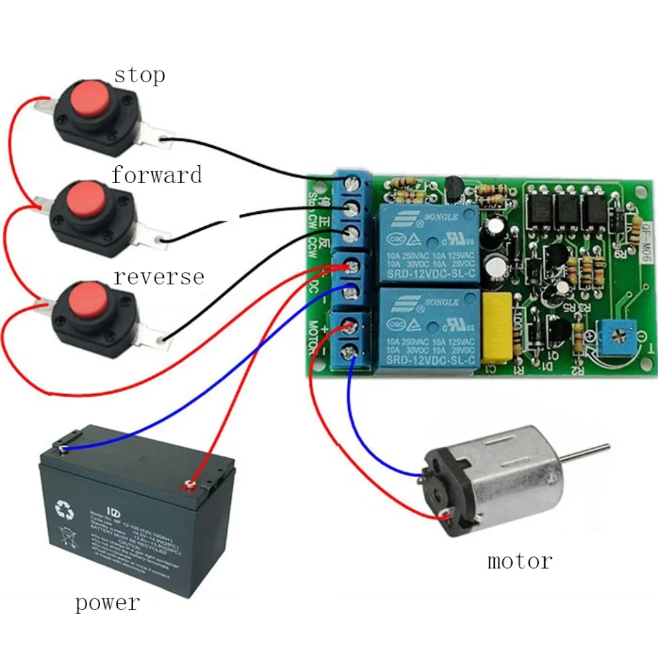 Módulo de accionamiento de Motor de 12V/24V, placa de accionamiento CC de avance y retroceso, unidad de puente de rango de apagado de 0-10 segundos con parada automática de tiempo