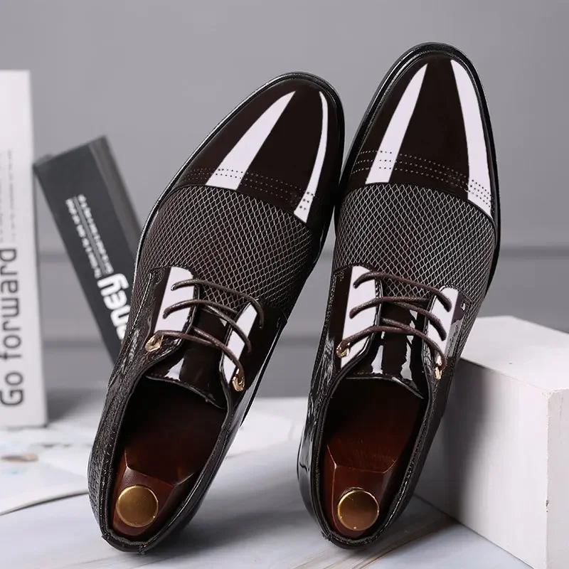 Zapatos de cuero de lujo para hombre, zapatos de vestir de diseñador de marca para hombre, zapatos Oxford con cordones para negocios, calzado informal para fiesta y boda, calzado masculino