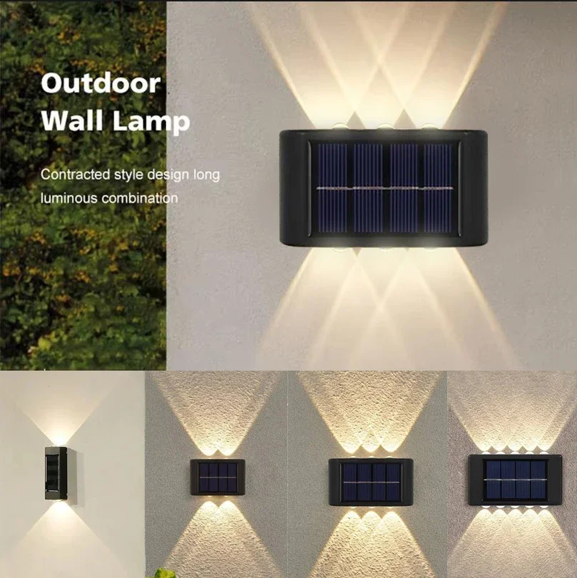 Lámpara Solar de Pared con 4/6/8/10 LED, Decoración para Jardín y Calle, Luz Exterior Impermeable, Iluminación Ascendente y Descendente, Lámpara de Paisaje para Jardín