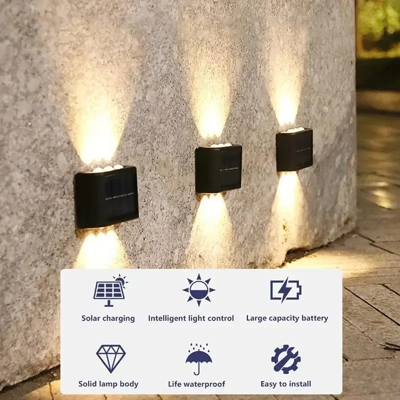 Lámpara Solar de Pared con 4/6/8/10 LED, Decoración para Jardín y Calle, Luz Exterior Impermeable, Iluminación Ascendente y Descendente, Lámpara de Paisaje para Jardín