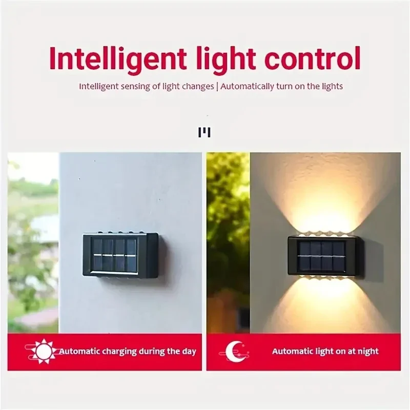 Lámpara Solar de Pared con 4/6/8/10 LED, Decoración para Jardín y Calle, Luz Exterior Impermeable, Iluminación Ascendente y Descendente, Lámpara de Paisaje para Jardín