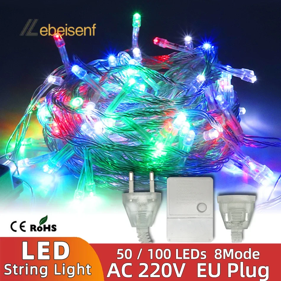 Guirnalda de luces LED 5/10M 50/100LEDs AC 220V enchufe europeo decoración interior exterior boda fiesta árbol de Navidad hogar jardín decoración de Patio