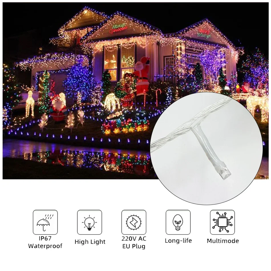 Guirnalda de luces LED 5/10M 50/100LEDs AC 220V enchufe europeo decoración interior exterior boda fiesta árbol de Navidad hogar jardín decoración de Patio