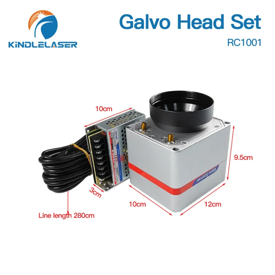 Kindgelaser-escáner de escaneo láser de fibra RC1001, juego de cabezales Galvo de 10,6um, 1064nm y 355nm, galvanómetro de 10mm con fuente de alimentación