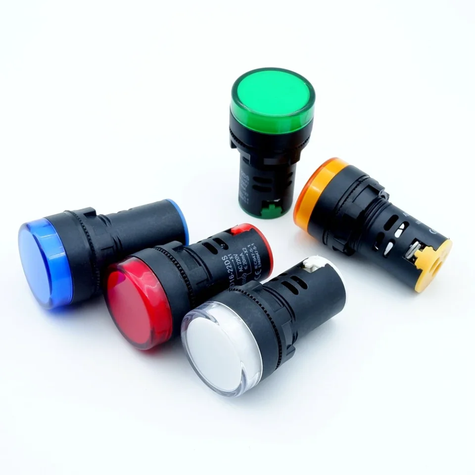 Indicadores de luz de montaje en Panel 22mm LED de potencia advertencia electrónica lámpara de luz de señal piloto plástico AC/DC 12V 24V 220V rojo amarillo