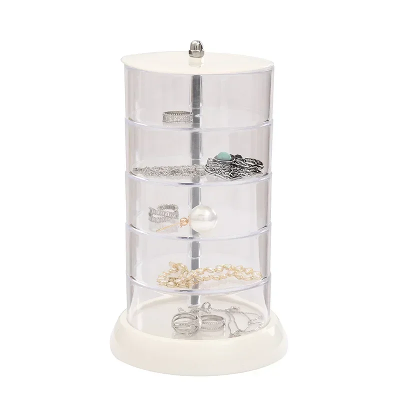 Adorable caja de almacenamiento giratoria transparente multicapa con fondo blanco, caja organizadora de figuras pequeñas, joyería Universal a prueba de polvo para el hogar