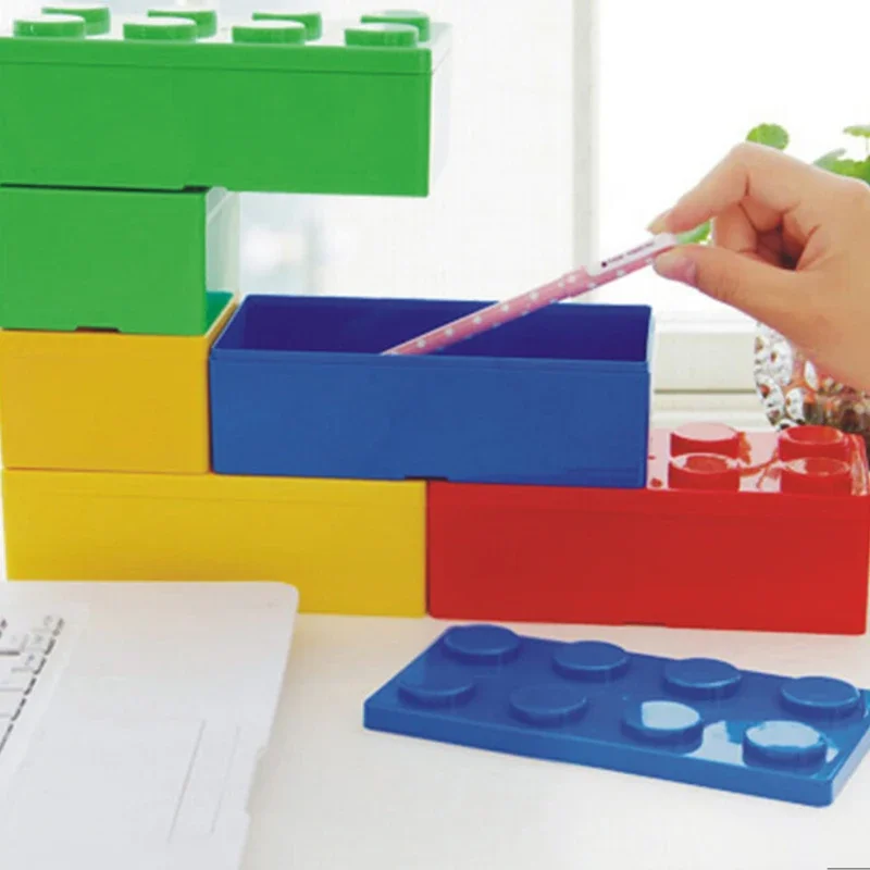 Caja de almacenamiento de bloques de construcción de superposición, almacenamiento de plástico de escritorio, aprendizaje, clasificación de papelería, caja de almacenamiento de bloques de construcción para el hogar