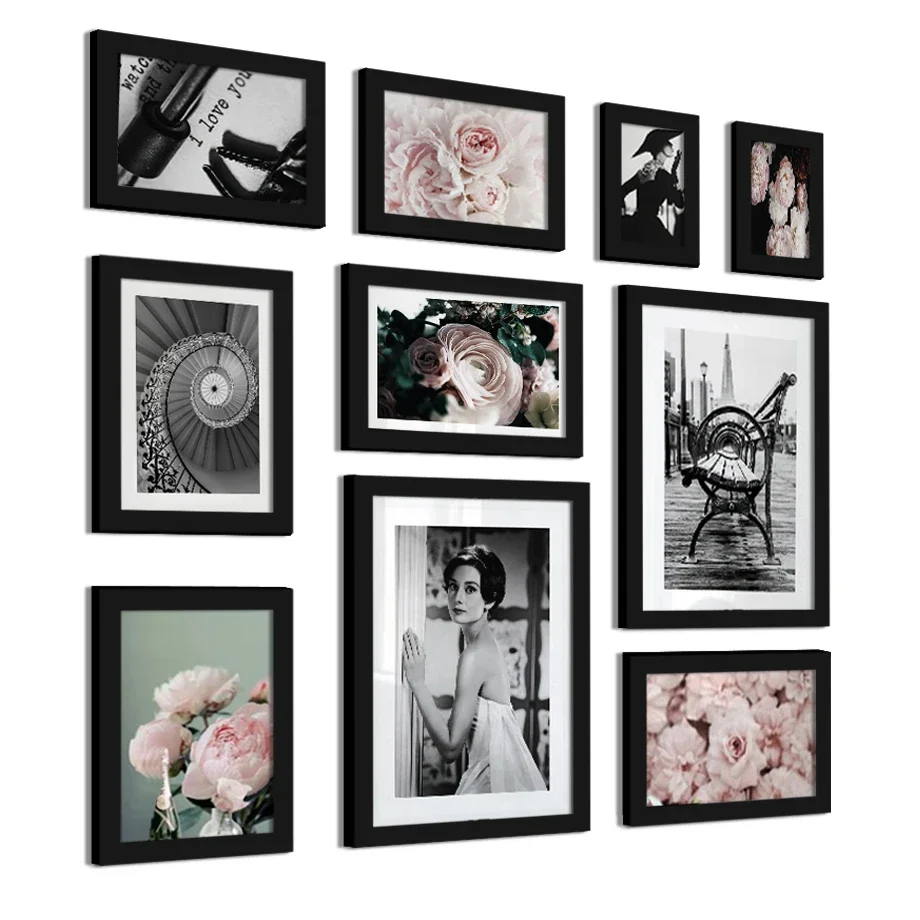 Kit de galería de fotos familiares de madera, marco de fotos para pared Con plexiglás, Marco clásico de madera para colgar en la pared, 10 piezas