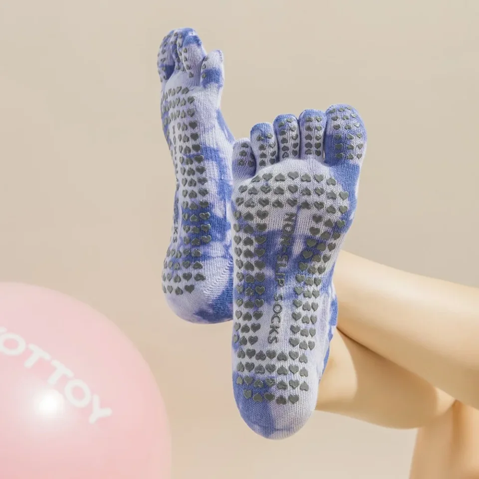 Calcetines antideslizantes para Yoga, calcetines profesionales de algodón para Pilates de cinco dedos para mujer, calcetines deportivos con punta abierta para interiores, absorbentes para el sudor