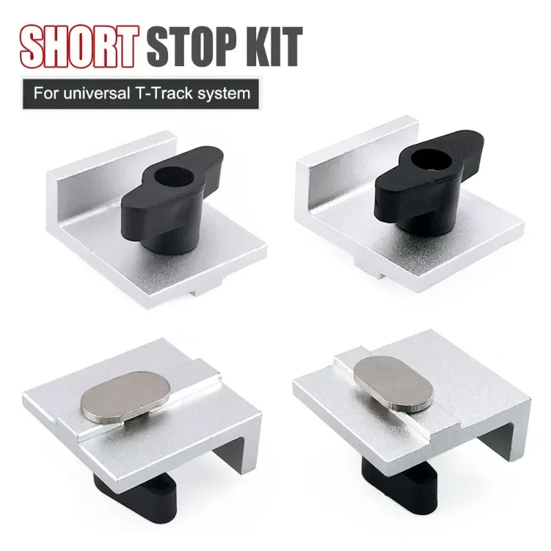 Kit de 4 Bloques de Parada Cortos Bidireccionales Plateados para Rieles en T, Bloque de Parada para Trabajos de Carpintería, Lijado y Fresado