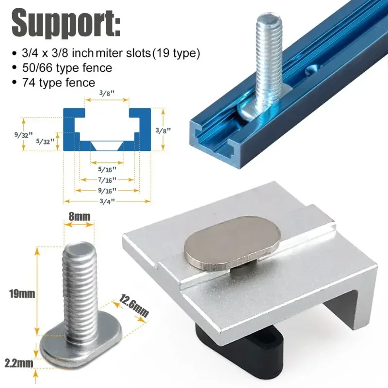 Kit de 4 Bloques de Parada Cortos Bidireccionales Plateados para Rieles en T, Bloque de Parada para Trabajos de Carpintería, Lijado y Fresado