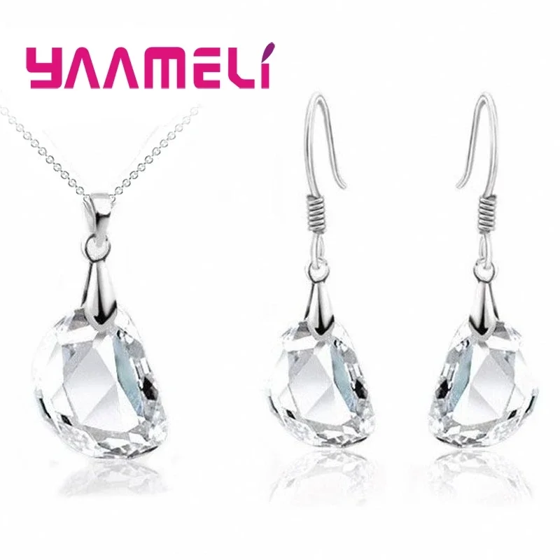 Juego de Joyas de Novia en Oferta, Plata de Ley 925 con Cristal Transparente, Aretes, Collar con Colgante para Boda y Compromiso, para Mujer