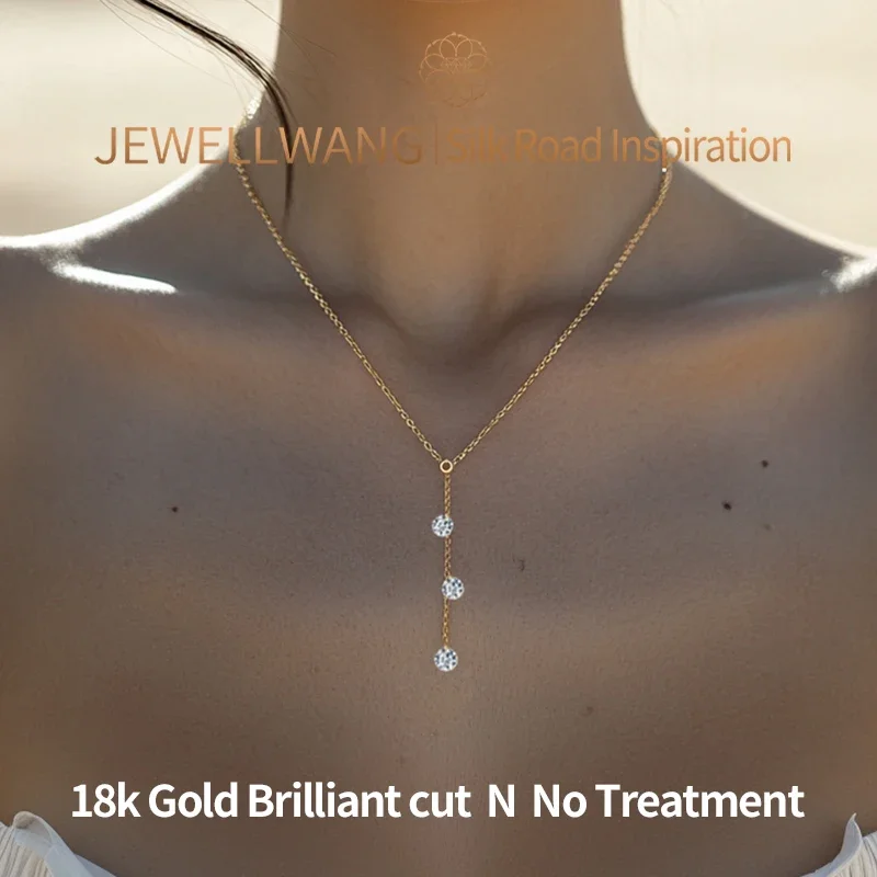JEWELLWANG-collar de diamantes flotantes para mujer, de oro amarillo de 18 quilates, diseño único, joyería para vestido de noche, regalo para fiesta de graduación y banquete
