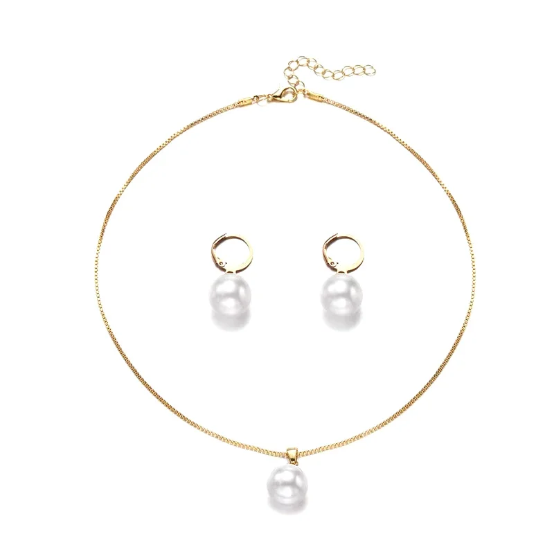 'Conjunto de 2 piezas de joyería de perlas redondas, pendientes, colgantes, collares, conjunto de joyería de boda exquisito y moderno para mujer, regalos'
