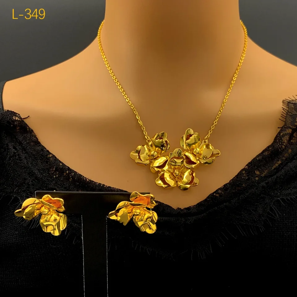 Dubai 24K chapado en oro collar pendientes conjunto de joyería para mujer flor africano indio Nigeria nupcial boda fiesta regalo joyería