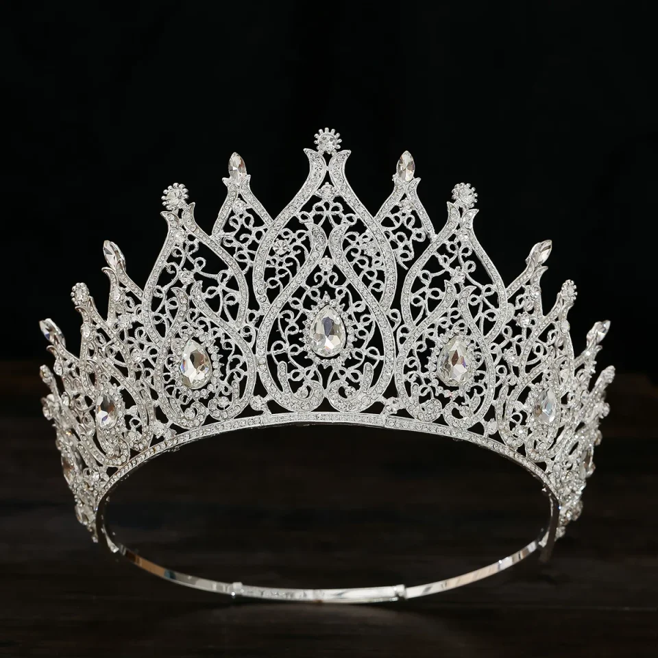 Corona de reina barroca enjoyada: coronas y Tiaras de boda con diamantes de imitación para mujer, accesorios para el cabello de fiesta de disfraces con piedras preciosas, Vic