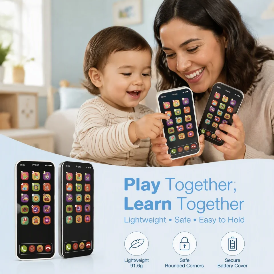 Juguete interactivo de aprendizaje temprano, teléfono móvil con música, pantalla táctil, múltiples modos en inglés, teléfono inteligente simulado para niños pequeños