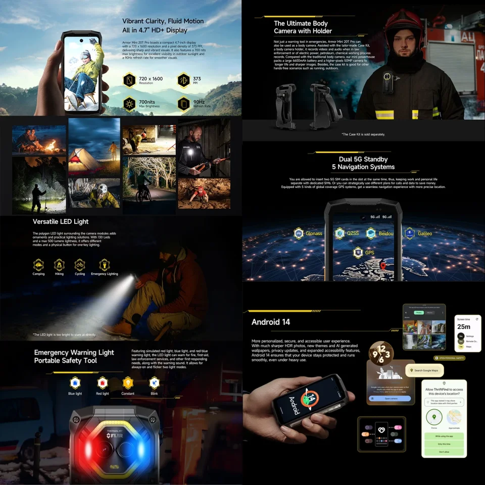 Ulefone Armor Mini 20T Pro teléfono resistente 8GB + 256GB 4,7 "pantalla 6200mAh MediaTek Dimensity 6300 Android 14 33W 5G Smartphone