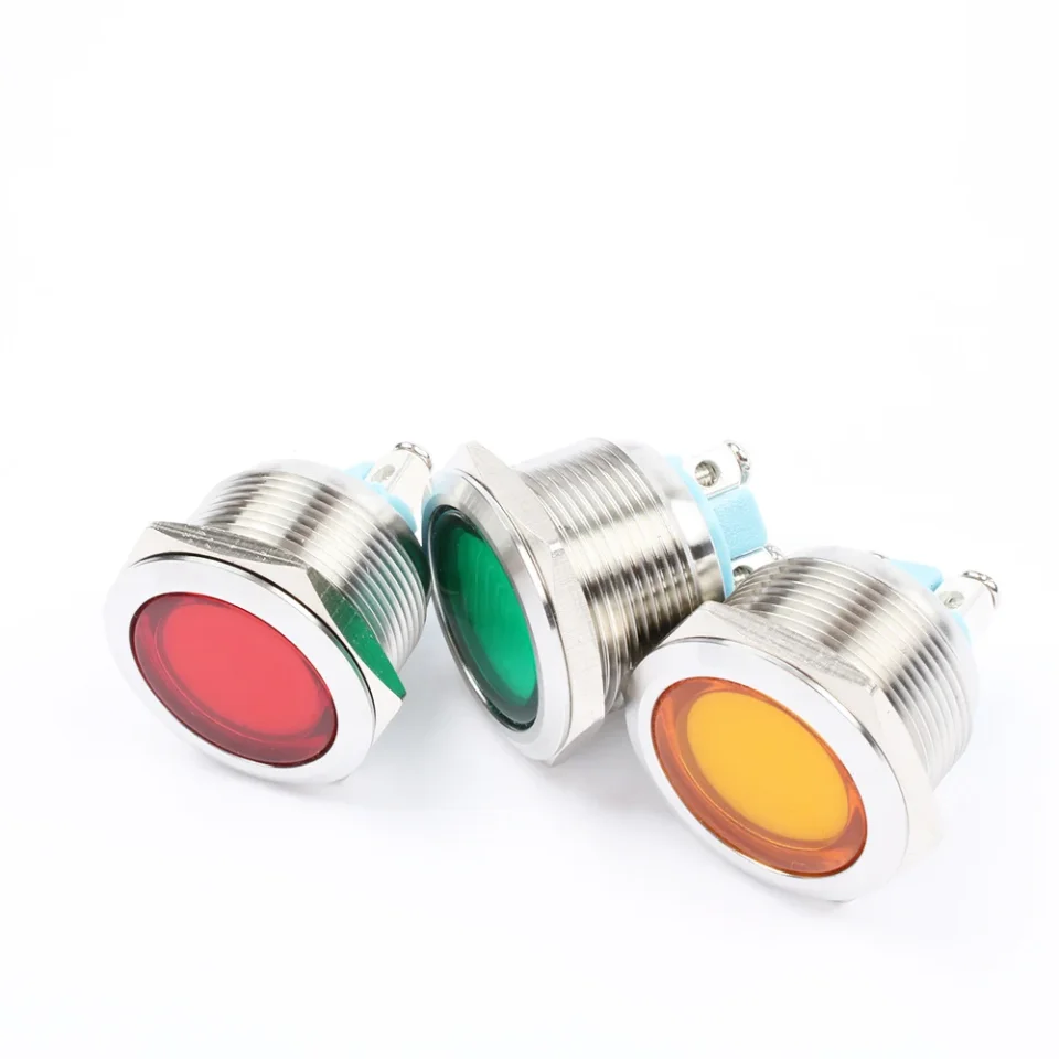 Luz indicadora LED metálica de 22 mm, redonda y plana, lámpara de señalización de 3V, 6V, 12V, 24V, 220V, iluminación por tornillo, lente roja grande 22ZSD.PY.DM.L