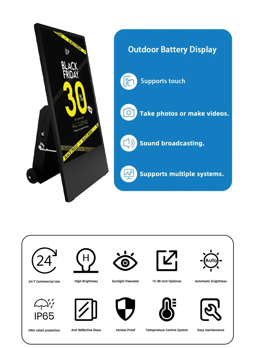 Pantalla de Publicidad Digital, Pantalla Publicitaria con Batería, Pantallas Portátiles, Señalización Digital, Pantalla LCD Portátil