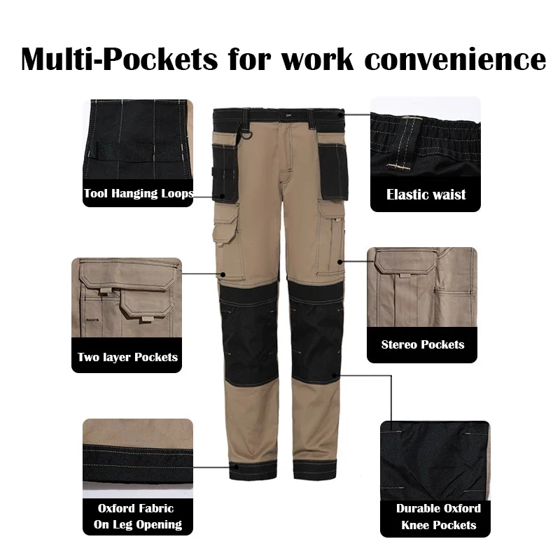 Pantalones de trabajo multifuncionales para hombre, ropa de trabajo con cintas reflectantes
