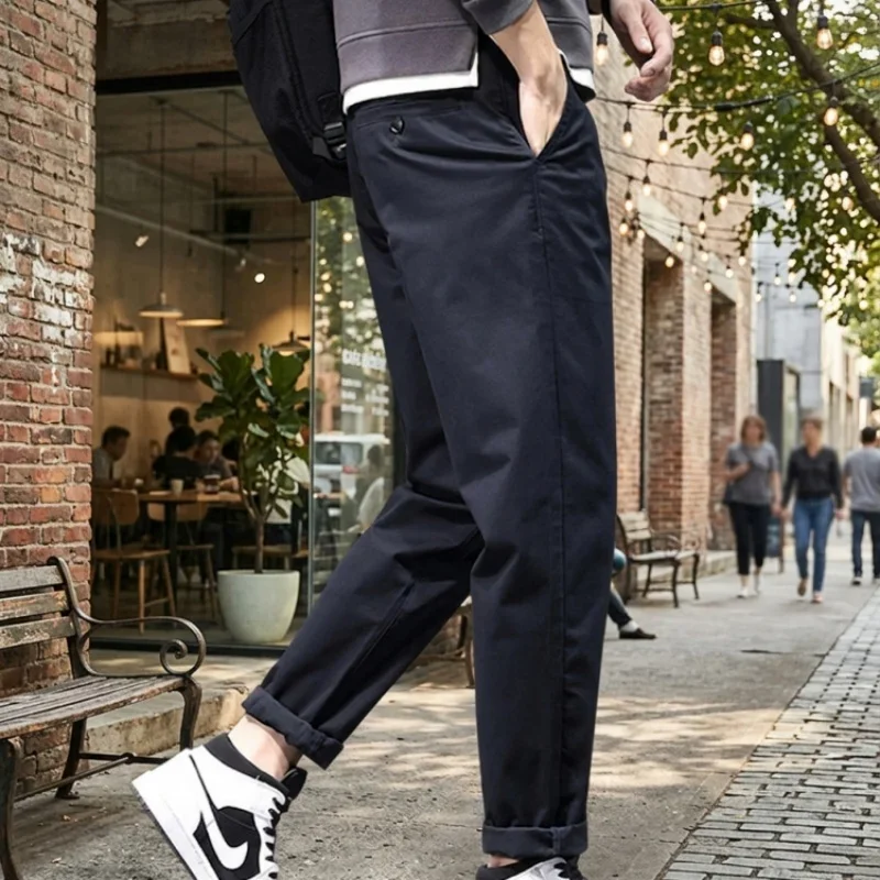 Pantalones rectos de algodón para hombre, Pantalón elástico, ajustado, informal, talla grande 42 44 46, negro, caqui, azul