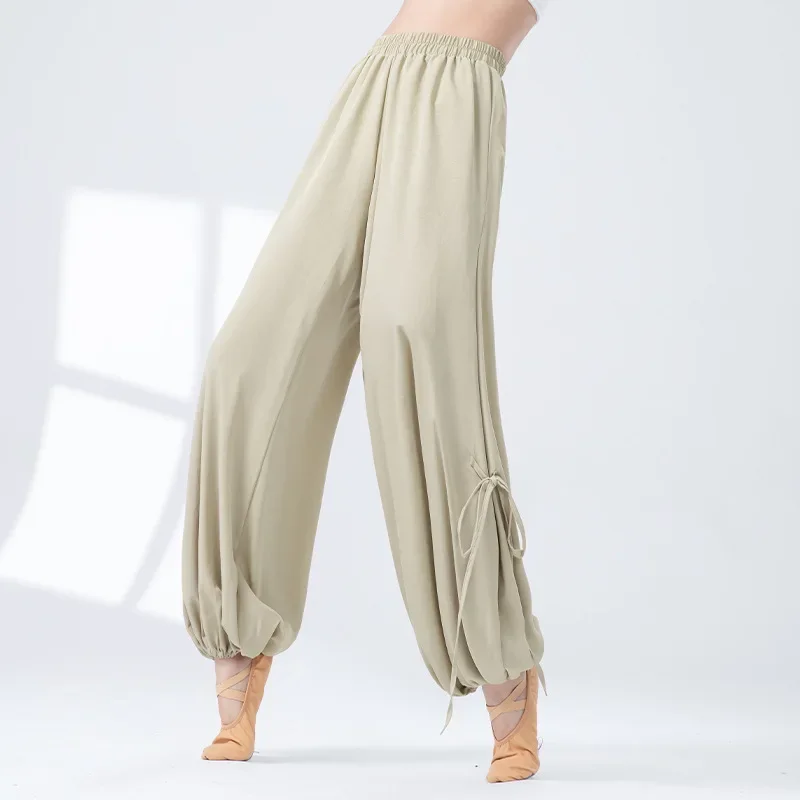 Pantalones de danza moderna para mujer, pantalones acampanados anchos con cordones, pantalones de Yoga informales clásicos chinos para adultos y ropa de práctica