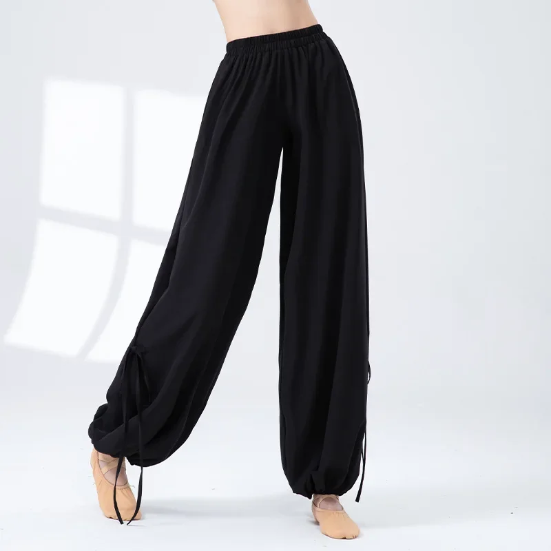 Pantalones de danza moderna para mujer, pantalones acampanados anchos con cordones, pantalones de Yoga informales clásicos chinos para adultos y ropa de práctica