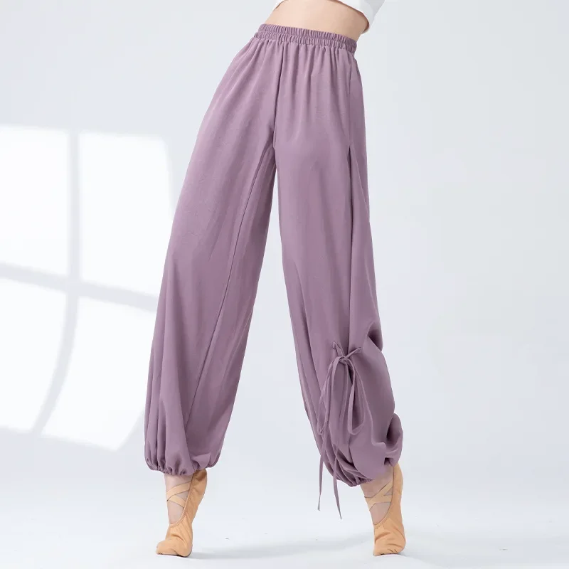 Pantalones de danza moderna para mujer, pantalones acampanados anchos con cordones, pantalones de Yoga informales clásicos chinos para adultos y ropa de práctica