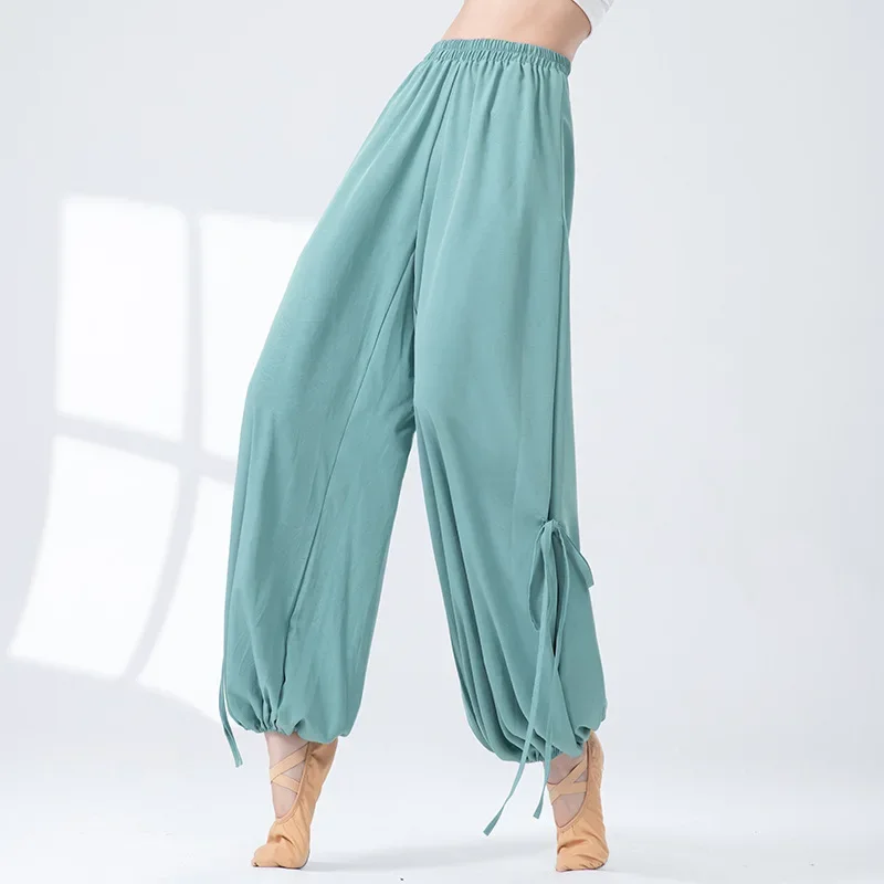 Pantalones de danza moderna para mujer, pantalones acampanados anchos con cordones, pantalones de Yoga informales clásicos chinos para adultos y ropa de práctica