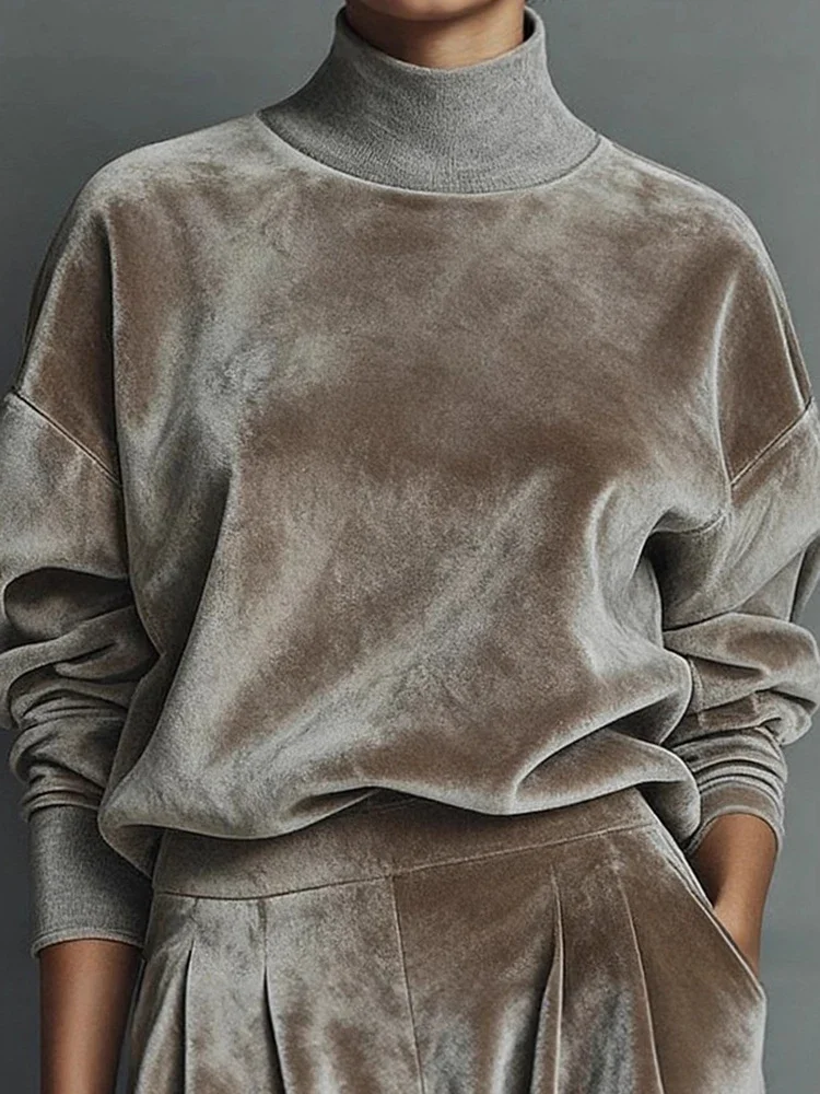 Conjuntos de pantalones con bolsillo para otoño e invierno, trajes de terciopelo dorado de estilo deportivo informal a la moda, trajes de viaje holgados de Color sólido elegantes para mujer